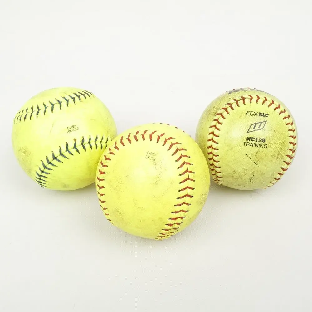 Lot of 3 Softballs Hot Dot Worth ProTac NC125 Training Yellow - Picture 3 of 6